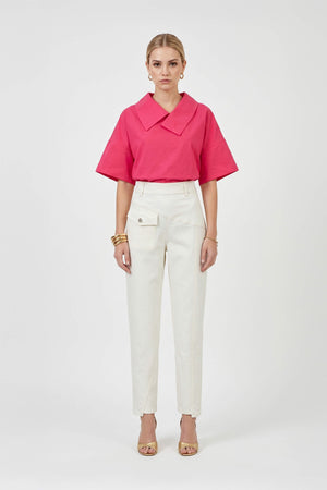 Sofia Collar-Detail Short-Sleeve Blusa 752969 - Reina Diaz