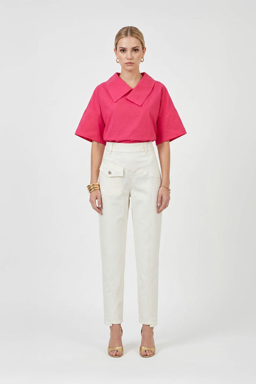Sofia Collar-Detail Short-Sleeve Blusa 752969 - Reina Diaz