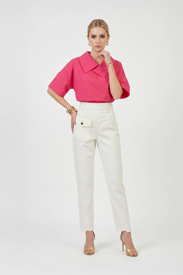 Sofia Collar-Detail Short-Sleeve Blusa 752969 - Reina Diaz