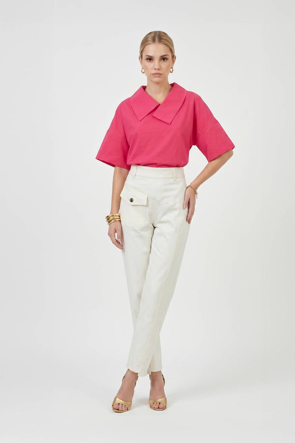 Sofia Collar-Detail Short-Sleeve Blusa 752969 - Reina Diaz