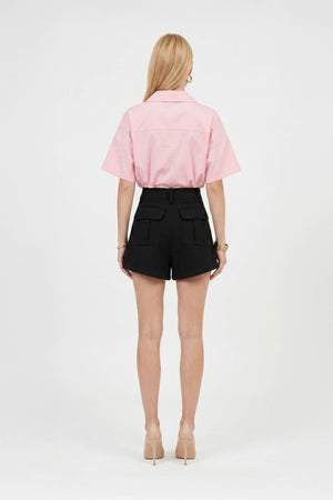 Sofia Collar-Detail Short-Sleeve Blusa 752969ROS - Reina Diaz