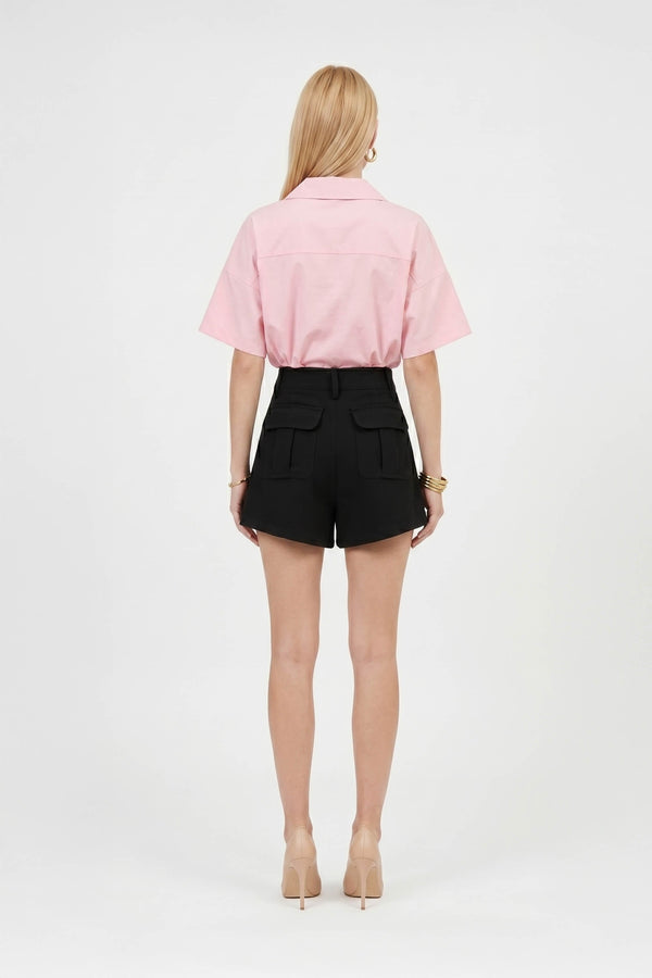 Sofia Collar-Detail Short-Sleeve Blusa 752969ROS - Reina Diaz
