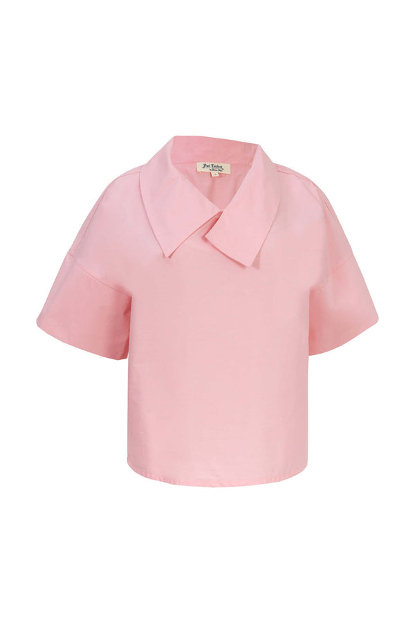Sofia Collar-Detail Short-Sleeve Blusa 752969ROS - Reina Diaz