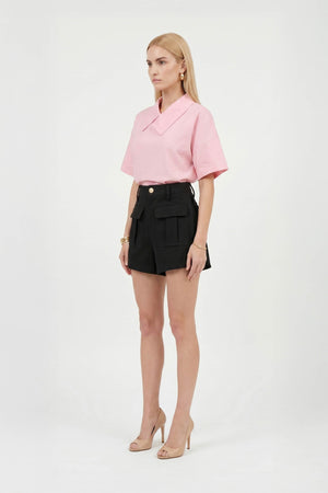 Sofia Collar-Detail Short-Sleeve Blusa 752969ROS - Reina Diaz