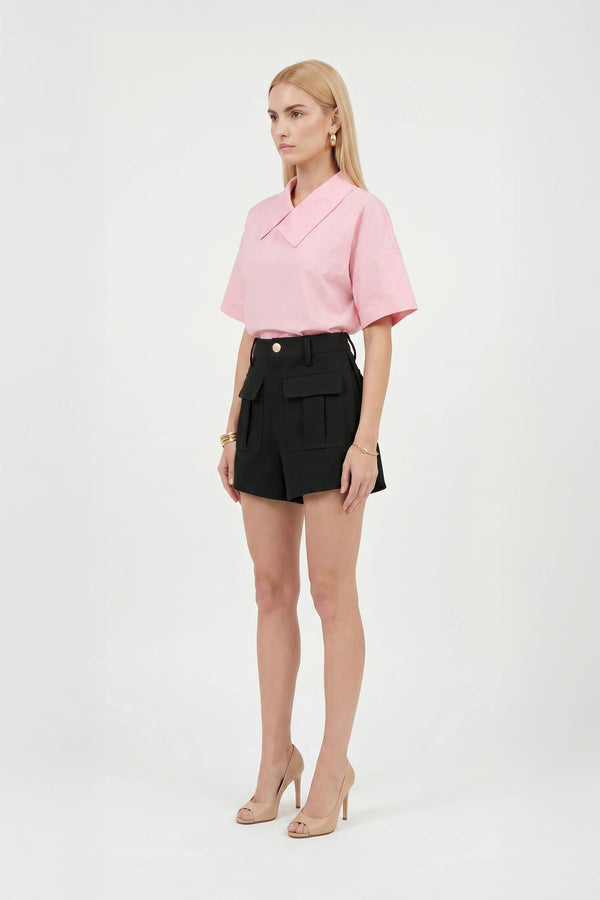 Sofia Collar-Detail Short-Sleeve Blusa 752969ROS - Reina Diaz