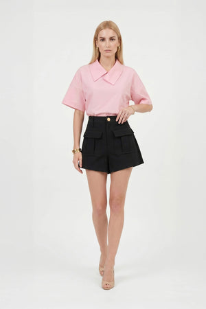 Sofia Collar-Detail Short-Sleeve Blusa 752969ROS - Reina Diaz