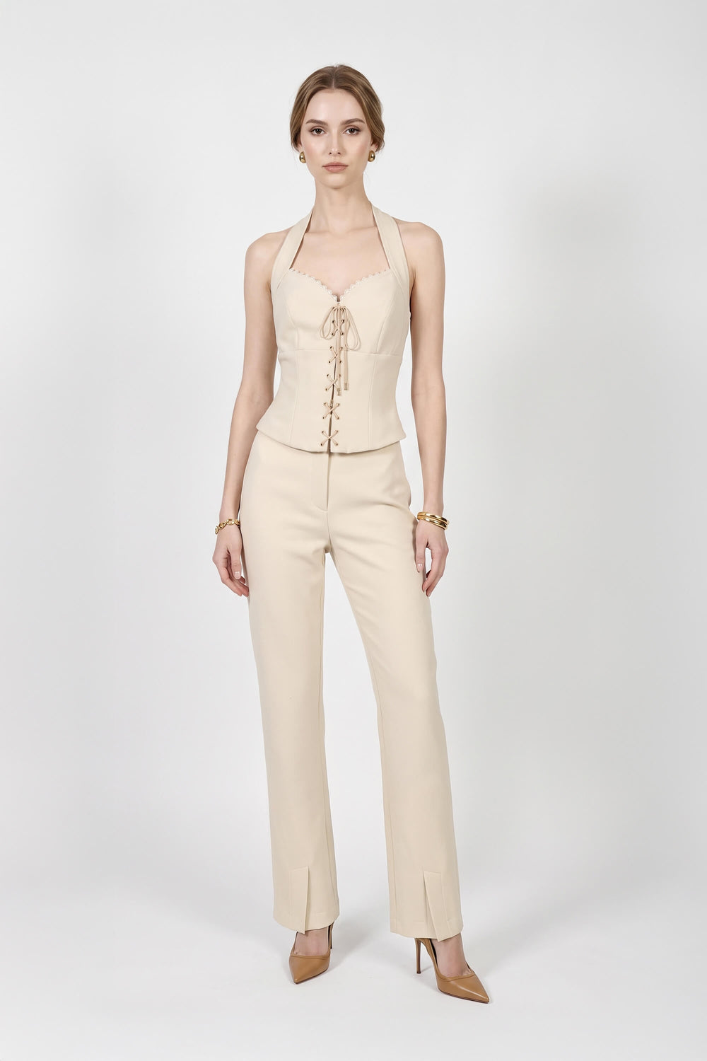 Sofia Front-Slit High-Waist Navy Pantalón 532142 MAN - Reina Diaz