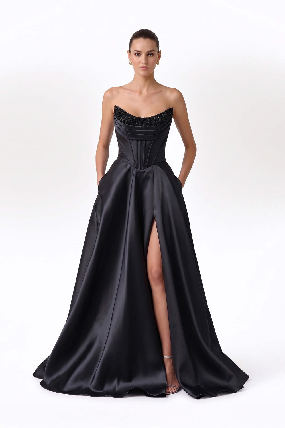 Sofía Strapless Corset Beaded Vestido 421463 NEG - Reina Diaz