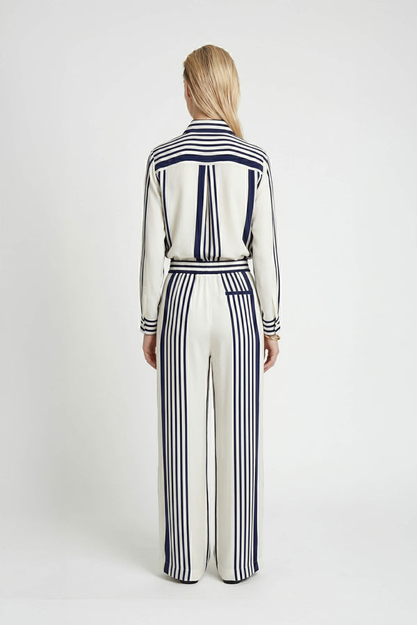Trieste Navy Striped Rayon Tailored Shirt - Reina Diaz