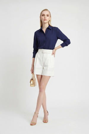 Trieste Navy Striped Rayon Tailored Shirt - Reina Diaz