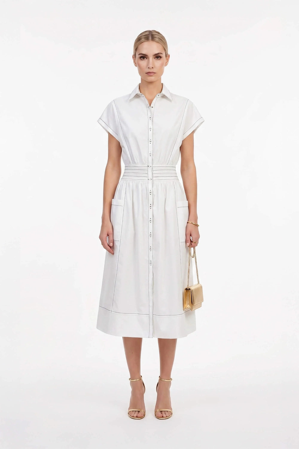 Turín Contrast Stitch Tech Midi Dress - Reina Diaz