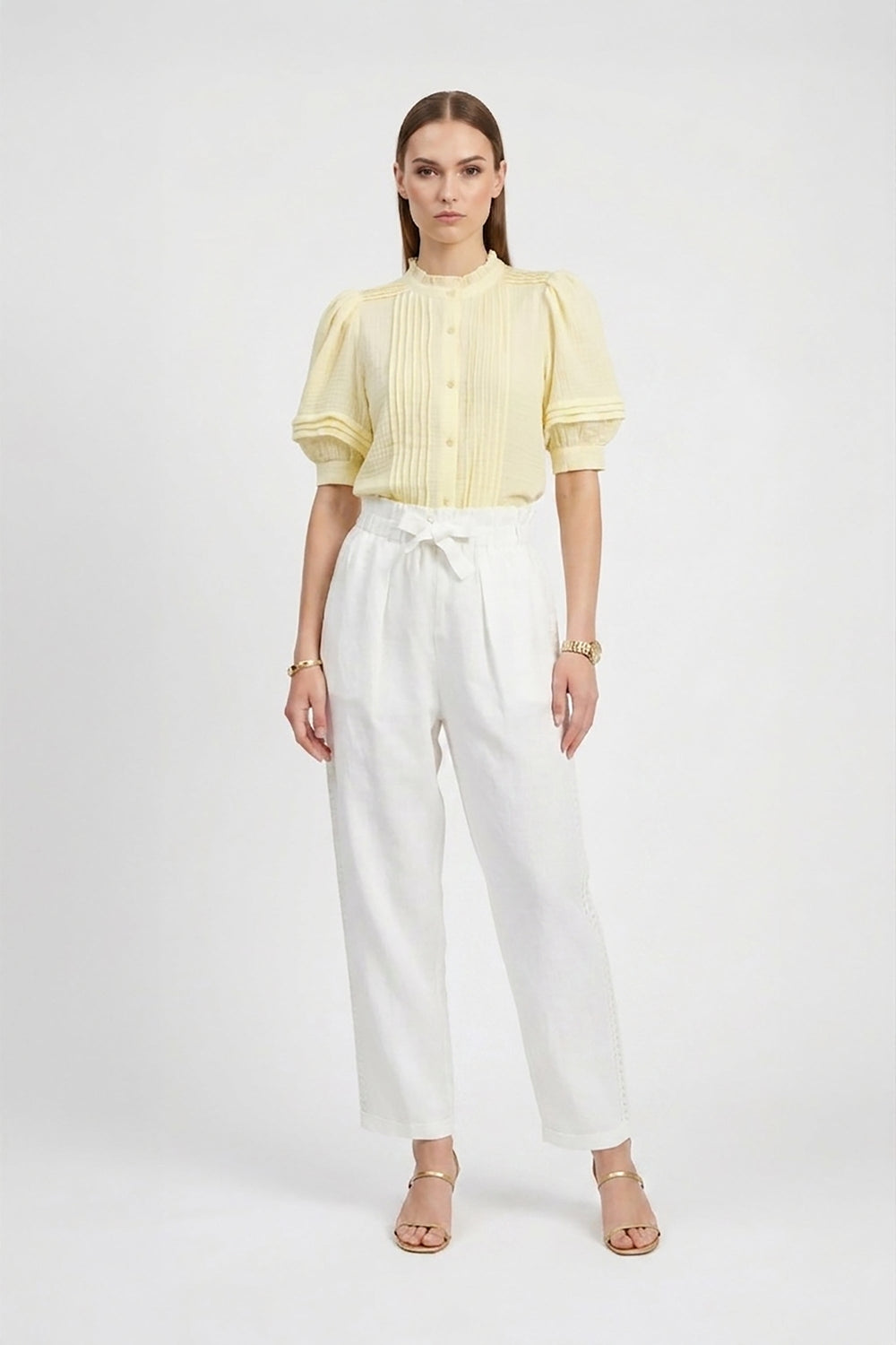 Valencia Wide - Leg Eyelet - Trim Pants - Reina Diaz