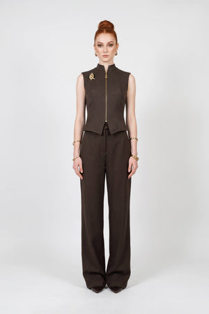 Valeria High-Neck Zipper Sleeveless Saco 501554 CAF - Reina Diaz
