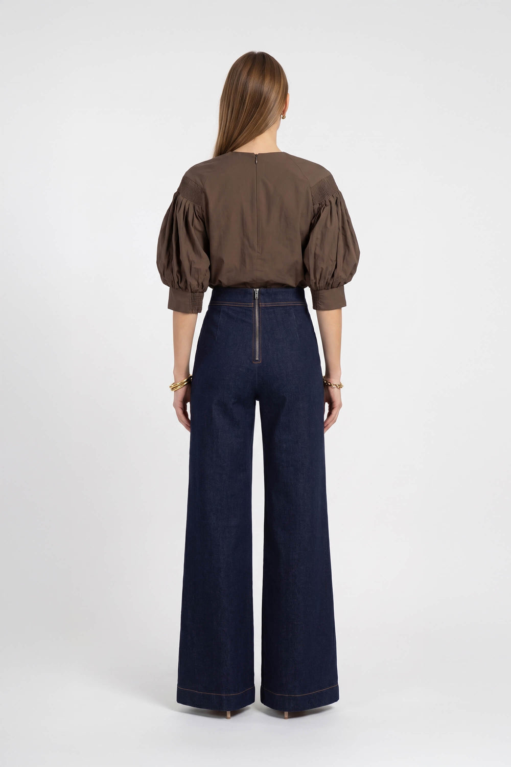 Valeria Puff Sleeve Keyhole Blusa 752981 CAF - Reina Diaz
