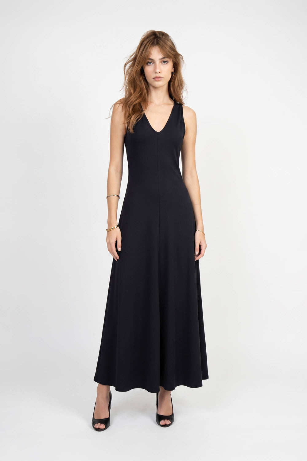 Valeria V-Neck Sleeveless Maxi Vestido 723205 NEG - Reina Diaz