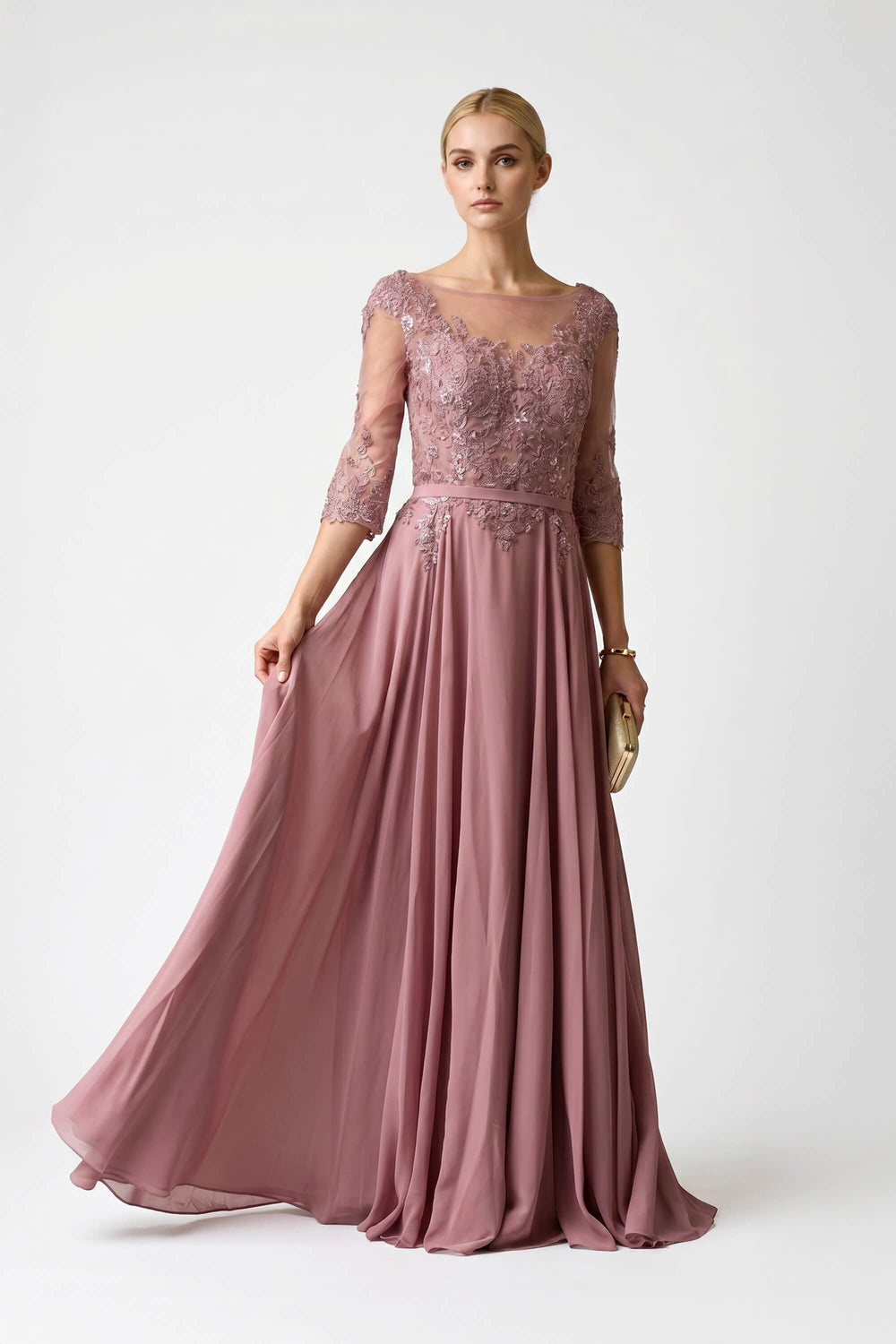 Victoria Bateau 3/4-Sleeve Vestido Fiesta - Reina Diaz