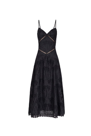 Victoria Eyelet Cutout Lace-Up Midi Vestido 723087 NEG - Reina Diaz