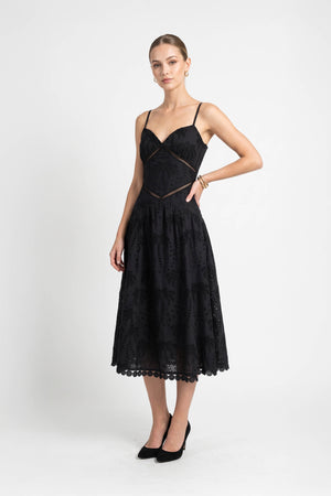 Victoria Eyelet Cutout Lace-Up Midi Vestido 723087 NEG - Reina Diaz
