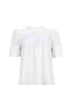 Victoria Guipure-Detail Smocked-Neck Blusa 554218 - Reina Diaz