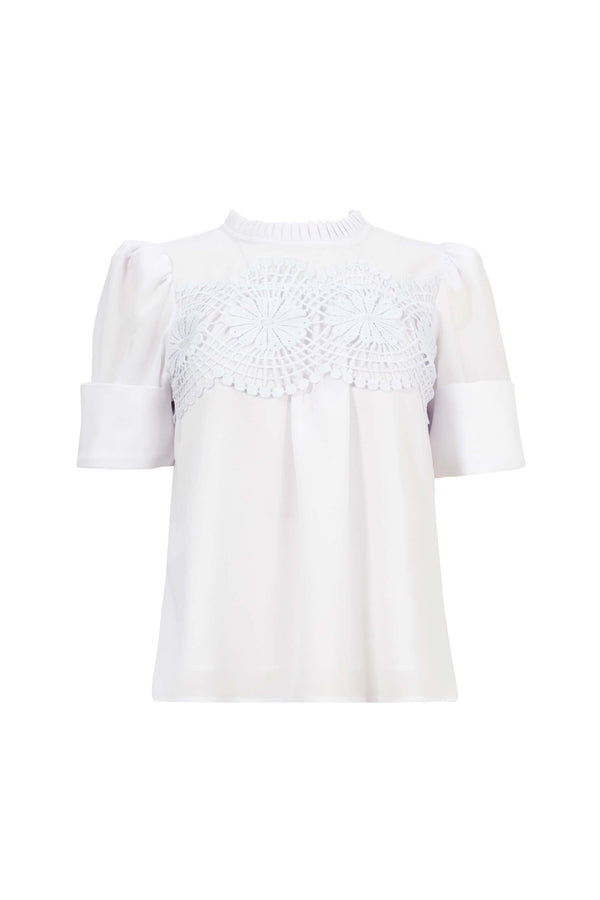 Victoria Guipure-Detail Smocked-Neck Blusa 554218 - Reina Diaz