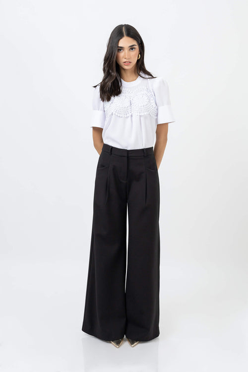 Victoria Guipure-Detail Smocked-Neck Blusa 554218 - Reina Diaz