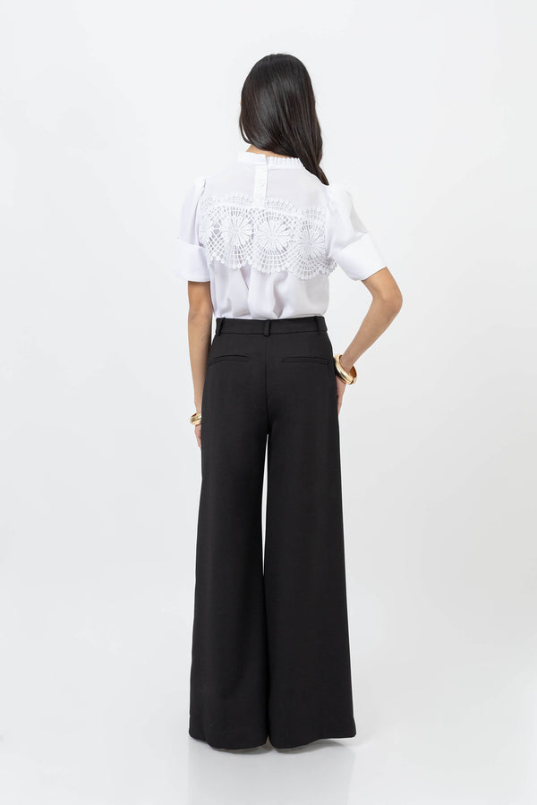 Victoria Guipure-Detail Smocked-Neck Blusa 554218 - Reina Diaz