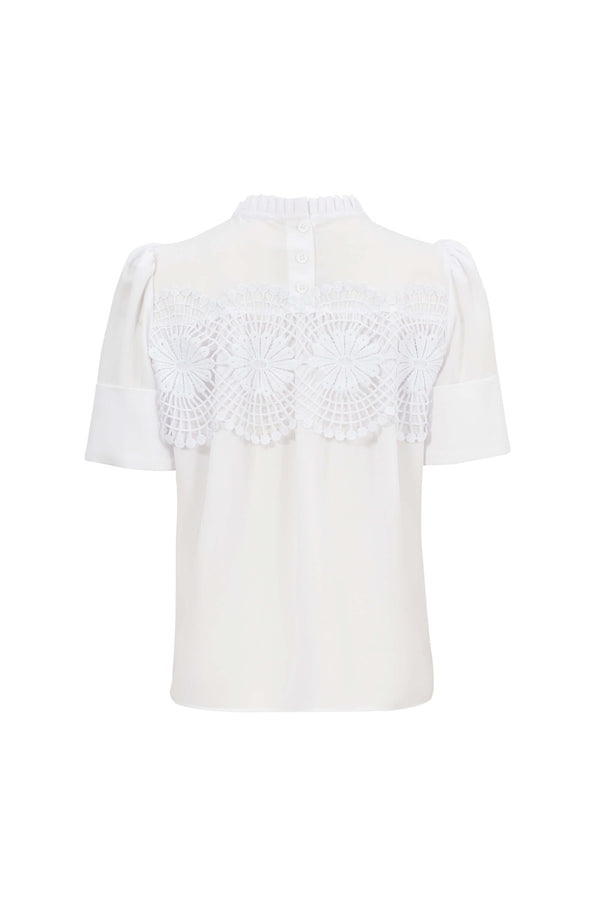 Victoria Guipure-Detail Smocked-Neck Blusa 554218 - Reina Diaz