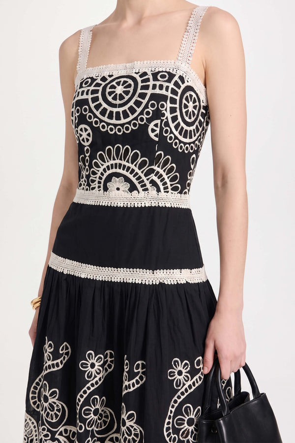 Viviana Embroidered-Cutout Cami Midi Vestido 526200NEG - Reina Diaz