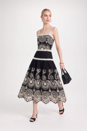 Viviana Embroidered-Cutout Cami Midi Vestido 526200NEG - Reina Diaz