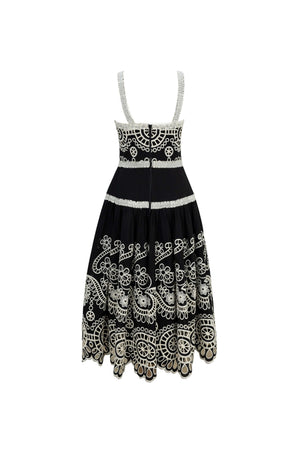 Viviana Embroidered-Cutout Cami Midi Vestido 526200NEG - Reina Diaz