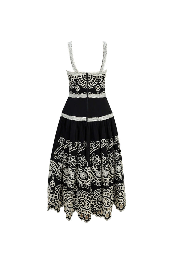 Viviana Embroidered-Cutout Cami Midi Vestido 526200NEG - Reina Diaz