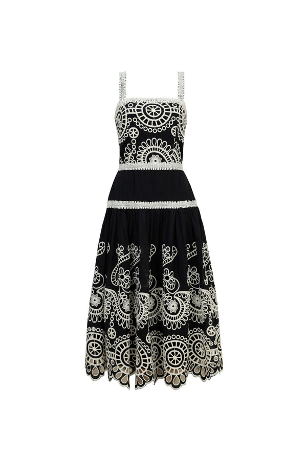 Viviana Embroidered-Cutout Cami Midi Vestido 526200NEG - Reina Diaz