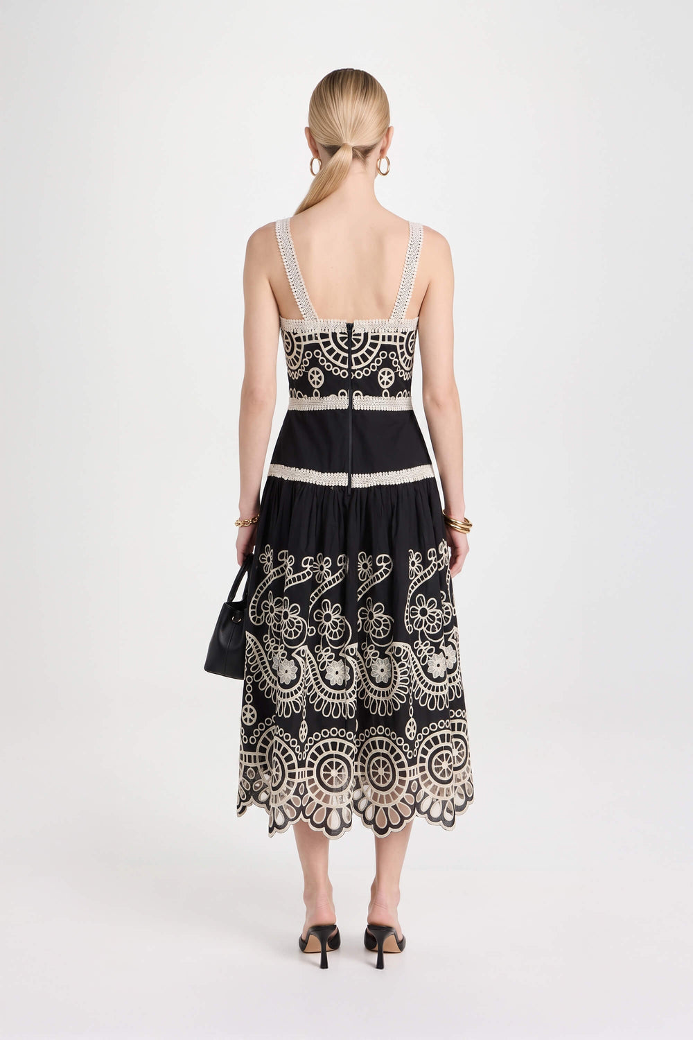Viviana Embroidered-Cutout Cami Midi Vestido 526200NEG - Reina Diaz