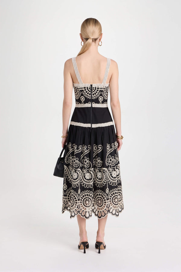 Viviana Embroidered-Cutout Cami Midi Vestido 526200NEG - Reina Diaz