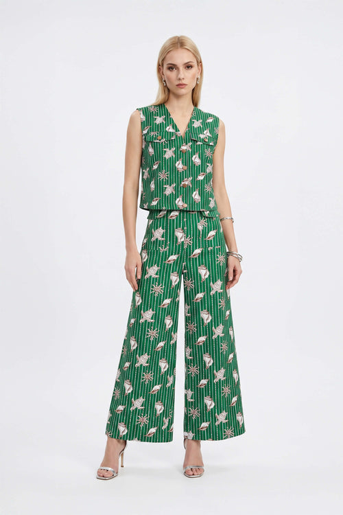 Viviana Marine-Print Sleeveless Utility Blusa 753000 - Reina Diaz