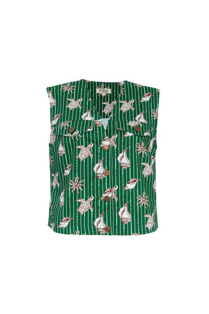 Viviana Marine-Print Sleeveless Utility Blusa 753000 - Reina Diaz