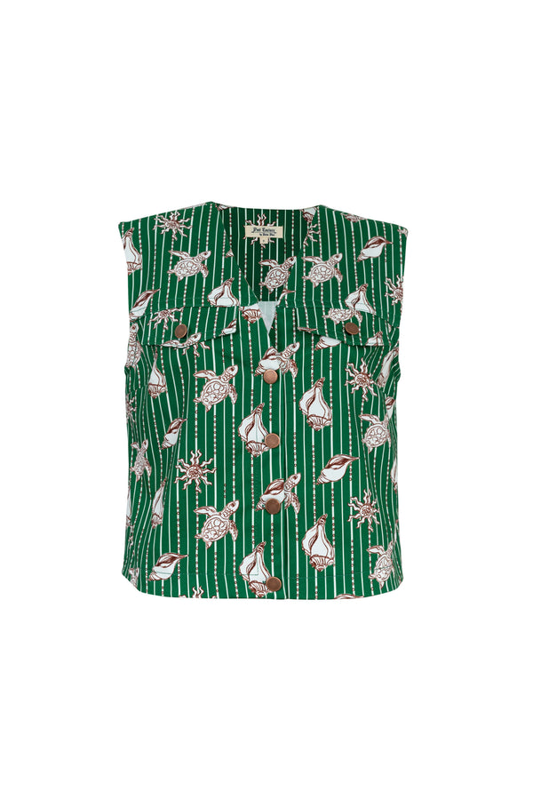Viviana Marine-Print Sleeveless Utility Blusa 753000 - Reina Diaz