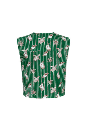Viviana Marine-Print Sleeveless Utility Blusa 753000 - Reina Diaz