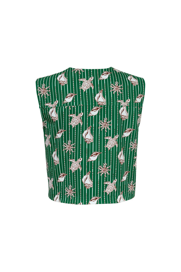 Viviana Marine-Print Sleeveless Utility Blusa 753000 - Reina Diaz
