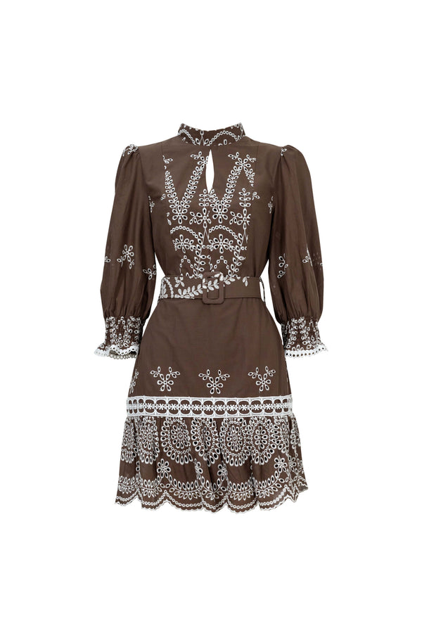 Viviana Mock-Neck Eyelet Vestido Corto 723123 - Reina Diaz