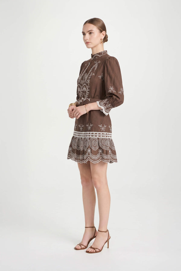 Viviana Mock-Neck Eyelet Vestido Corto 723123 - Reina Diaz