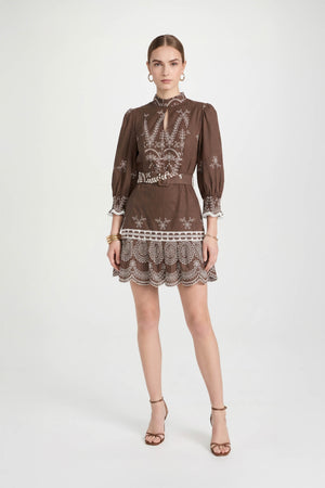 Viviana Mock-Neck Eyelet Vestido Corto 723123 - Reina Diaz