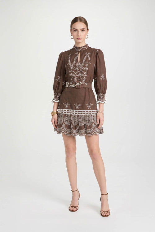 Viviana Mock-Neck Eyelet Vestido Corto 723123 - Reina Diaz