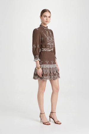 Viviana Mock-Neck Eyelet Vestido Corto 723123 - Reina Diaz