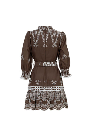 Viviana Mock-Neck Eyelet Vestido Corto 723123 - Reina Diaz