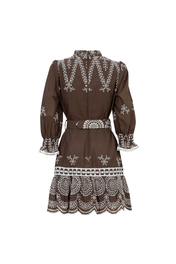 Viviana Mock-Neck Eyelet Vestido Corto 723123 - Reina Diaz